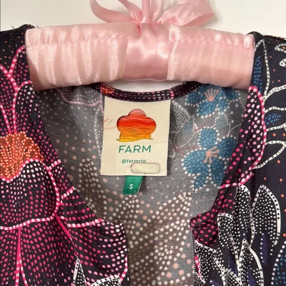 FARM Rio Blue Floral Dot Print Satin Maxi Dress - Long Sleeve, Size S - Picture 7 of 16